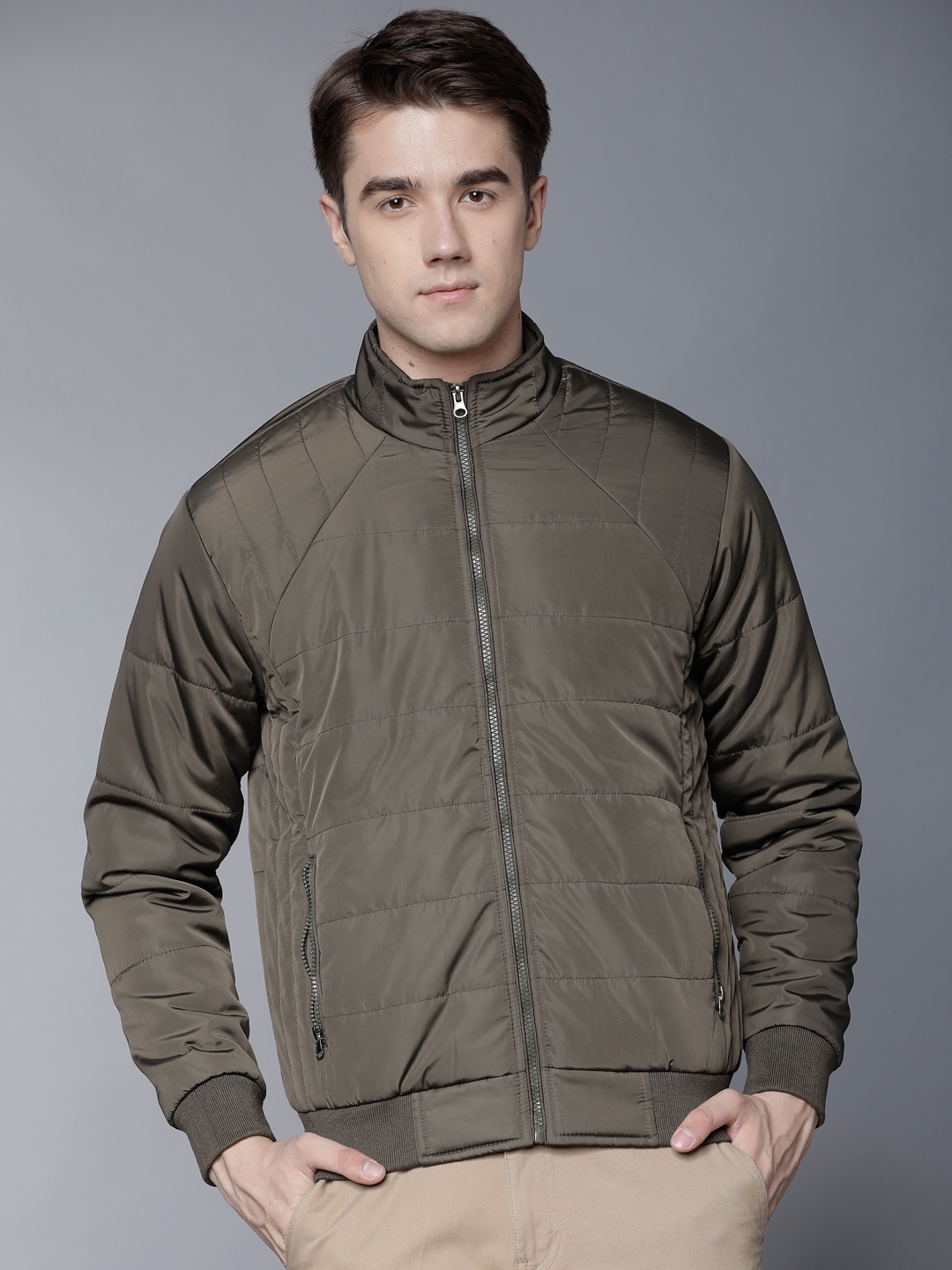 

LOCOMOTIVE Men Olive Green Solid Puffer Jacket