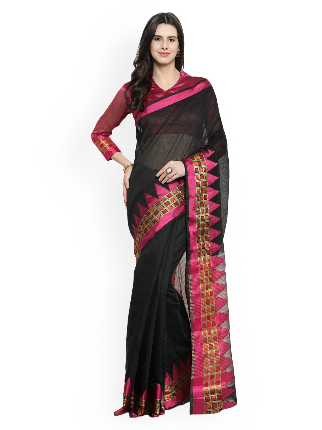 

Shaily Black & Pink Pure Silk Woven Design Banarasi Saree