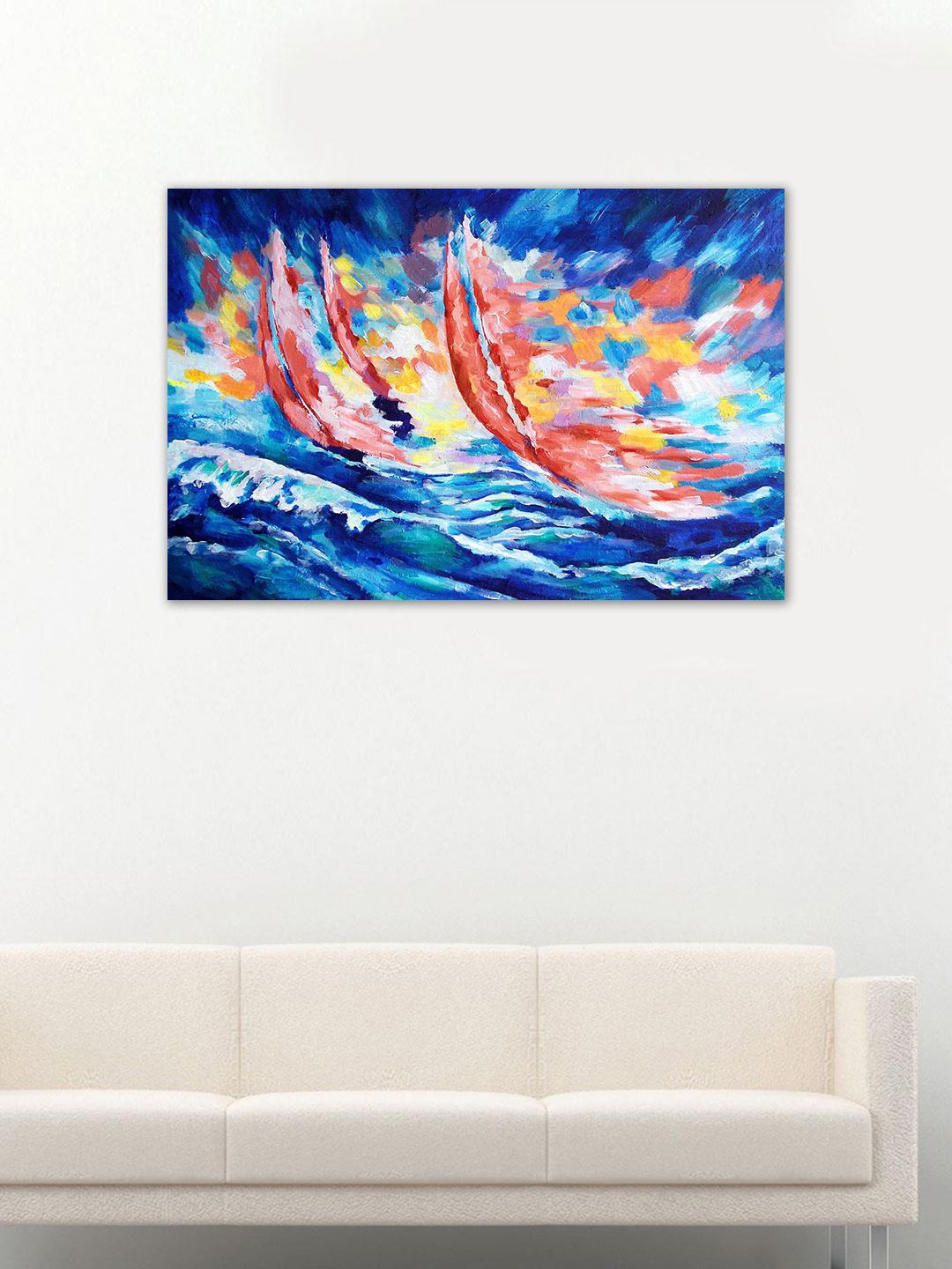 

999Store Blue & Orange Hand-Painted Abstract Wall Art