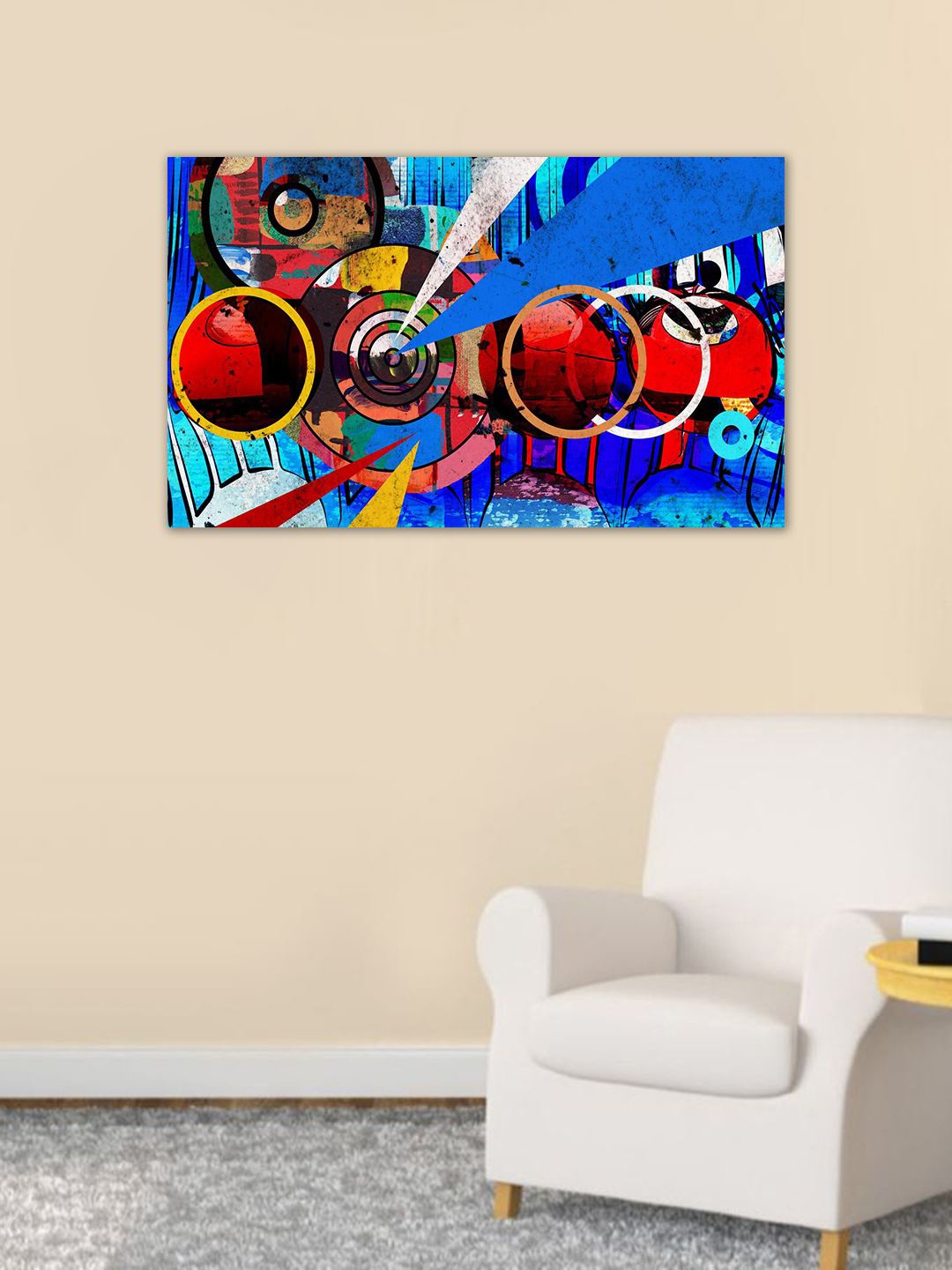 999Store Blue & Coral Red Abstract Hand-Painted Wall Art