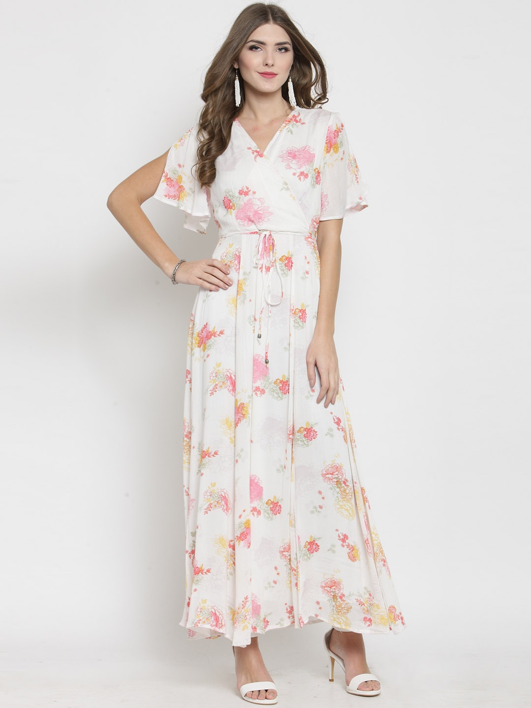 

Sera Women Off-White & Pink Printed Maxi Dress
