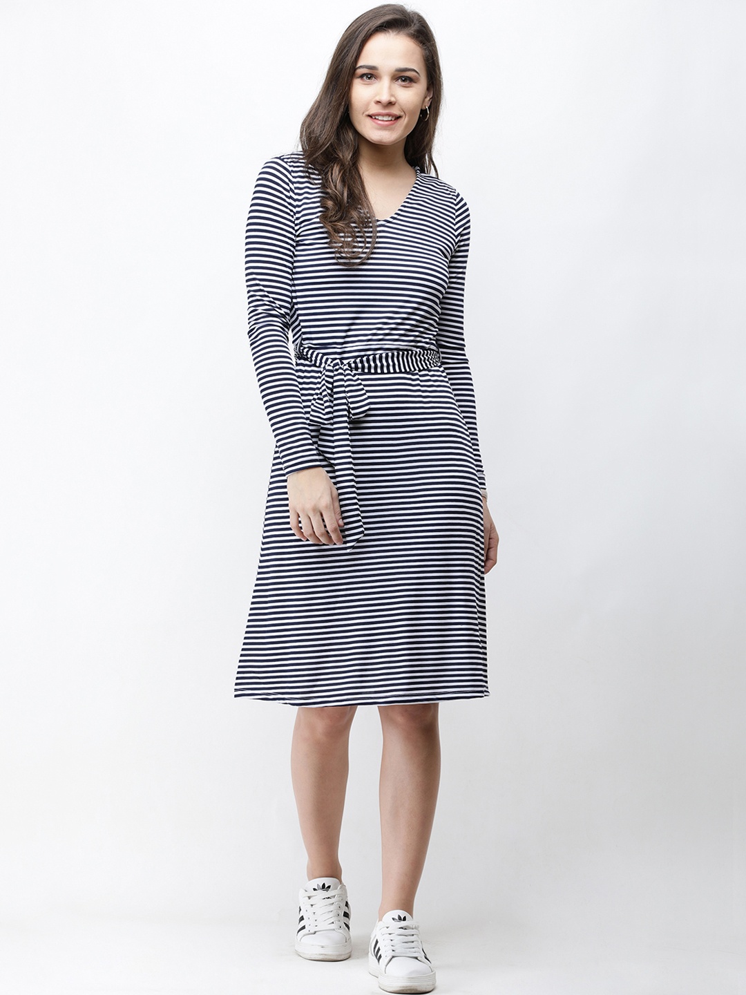 

Cation Women Navy & White Striped A-Line Dress, Navy blue