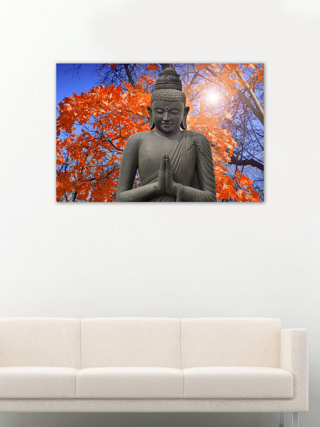 

999Store Grey & Orange Budha and Maple Canvas Wall Art