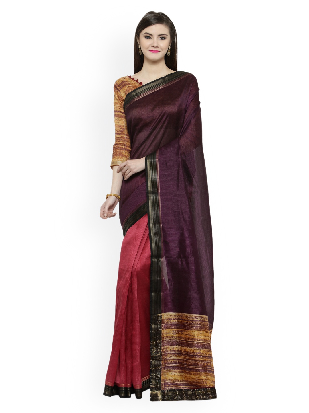 

Shaily Purple & Pink Silk Cotton Solid Saree