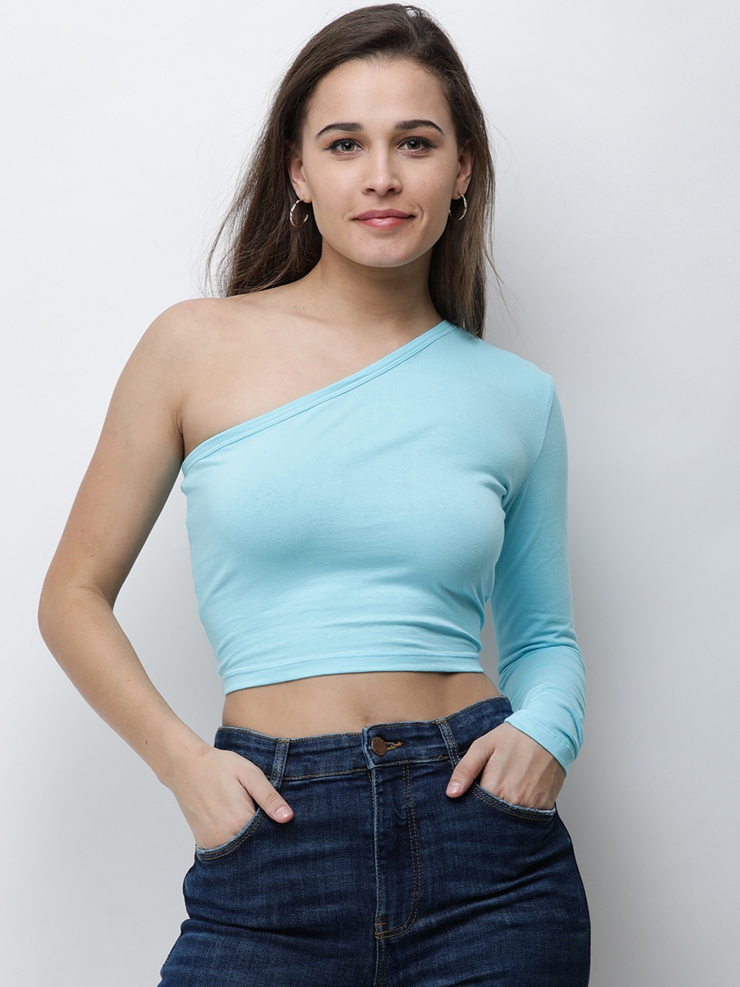 Cation Women Blue Solid Fitted Top