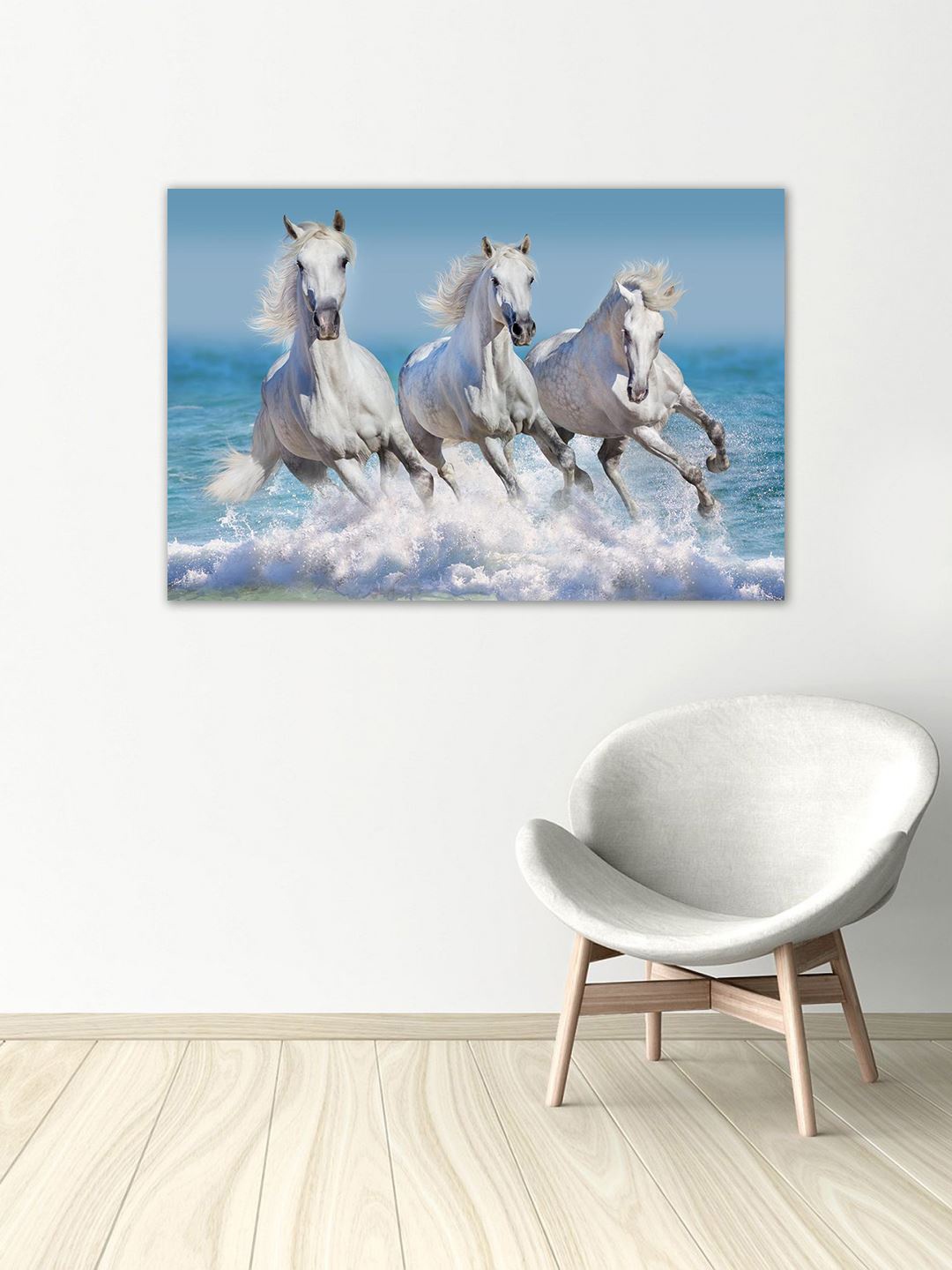 999Store White & Blue Horse Wall Art