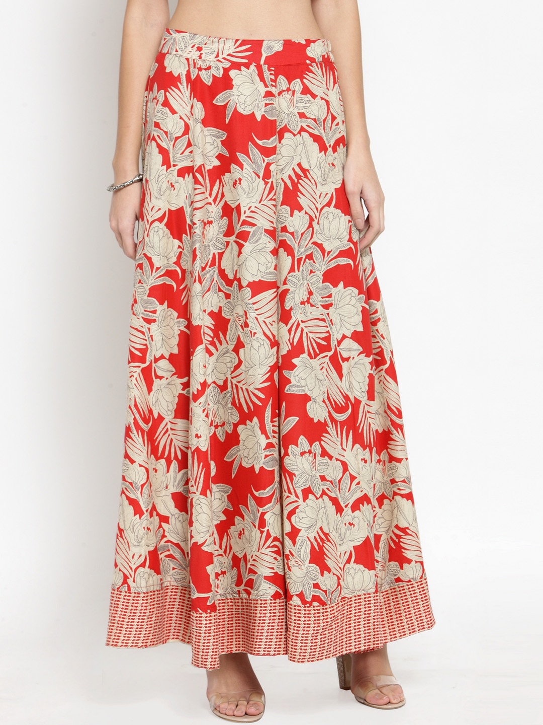 

Sera Women Red Floral Print Maxi Pure Cotton Skirt