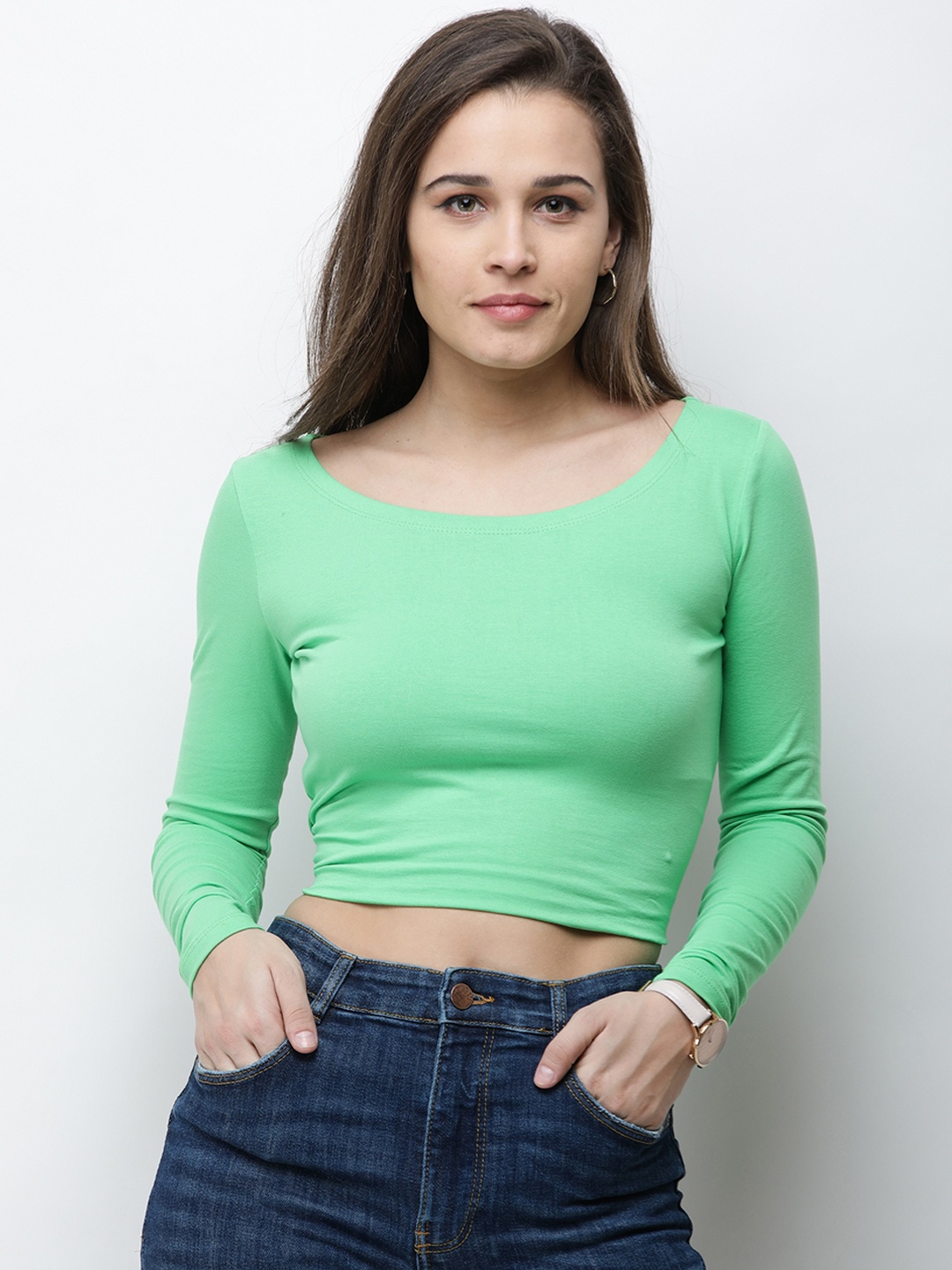 

Cation Women Green Solid Pure Cotton Top