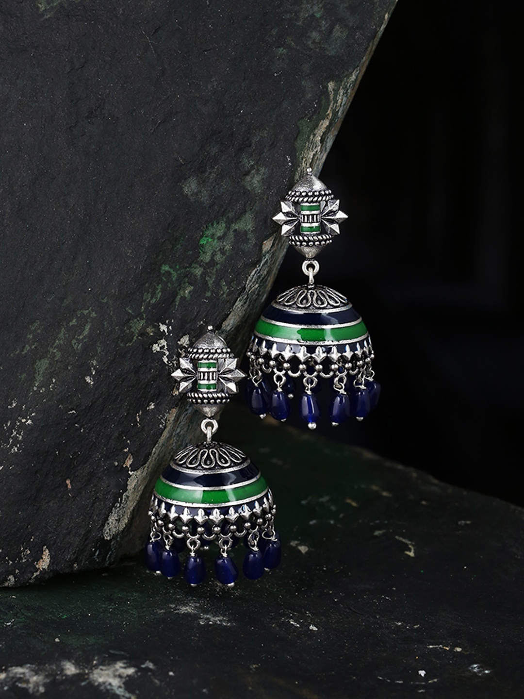 

Voylla Silver-Toned Dome Shaped Jhumkas