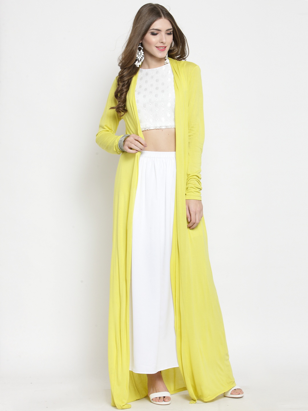 Sera Women Lime Green Solid Open Front Shrug