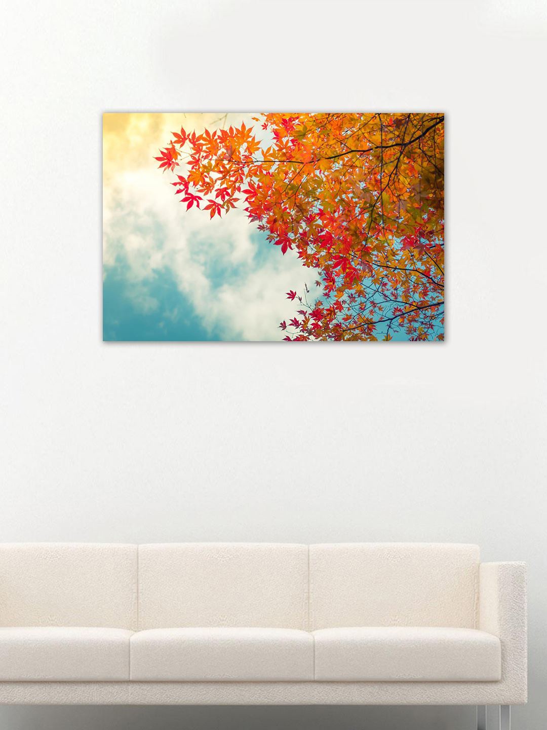 

999Store Multicoloured Hand-Painted Leaves Wall Art, Blue