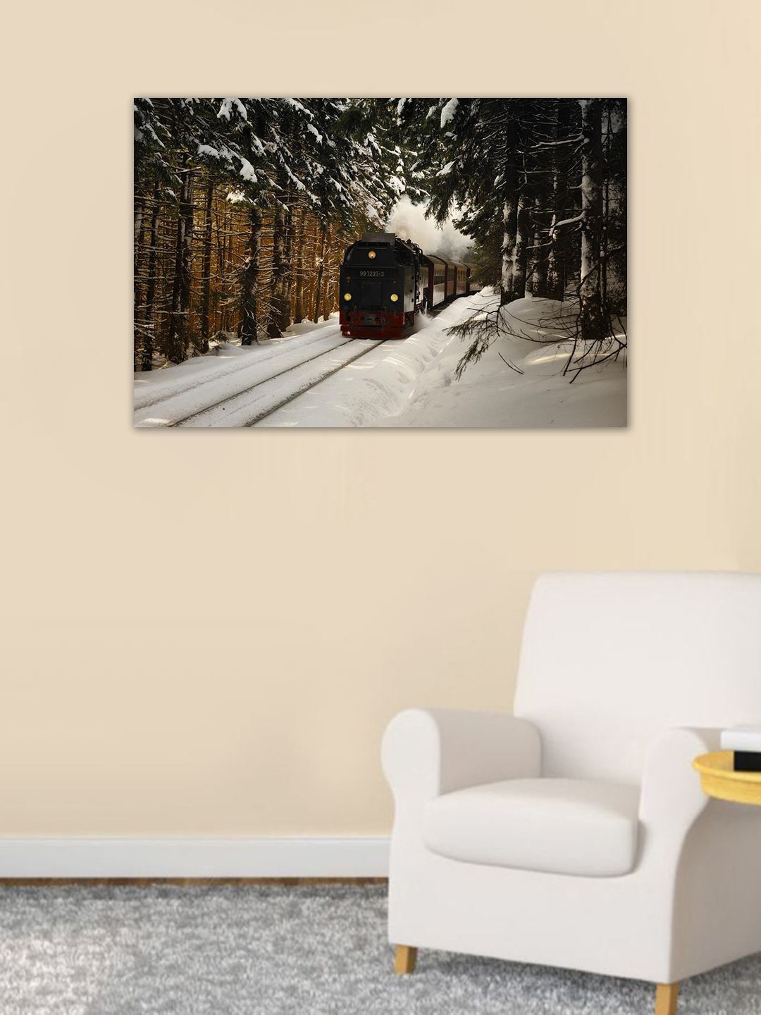 

999Store White & Brown Train Wall Art