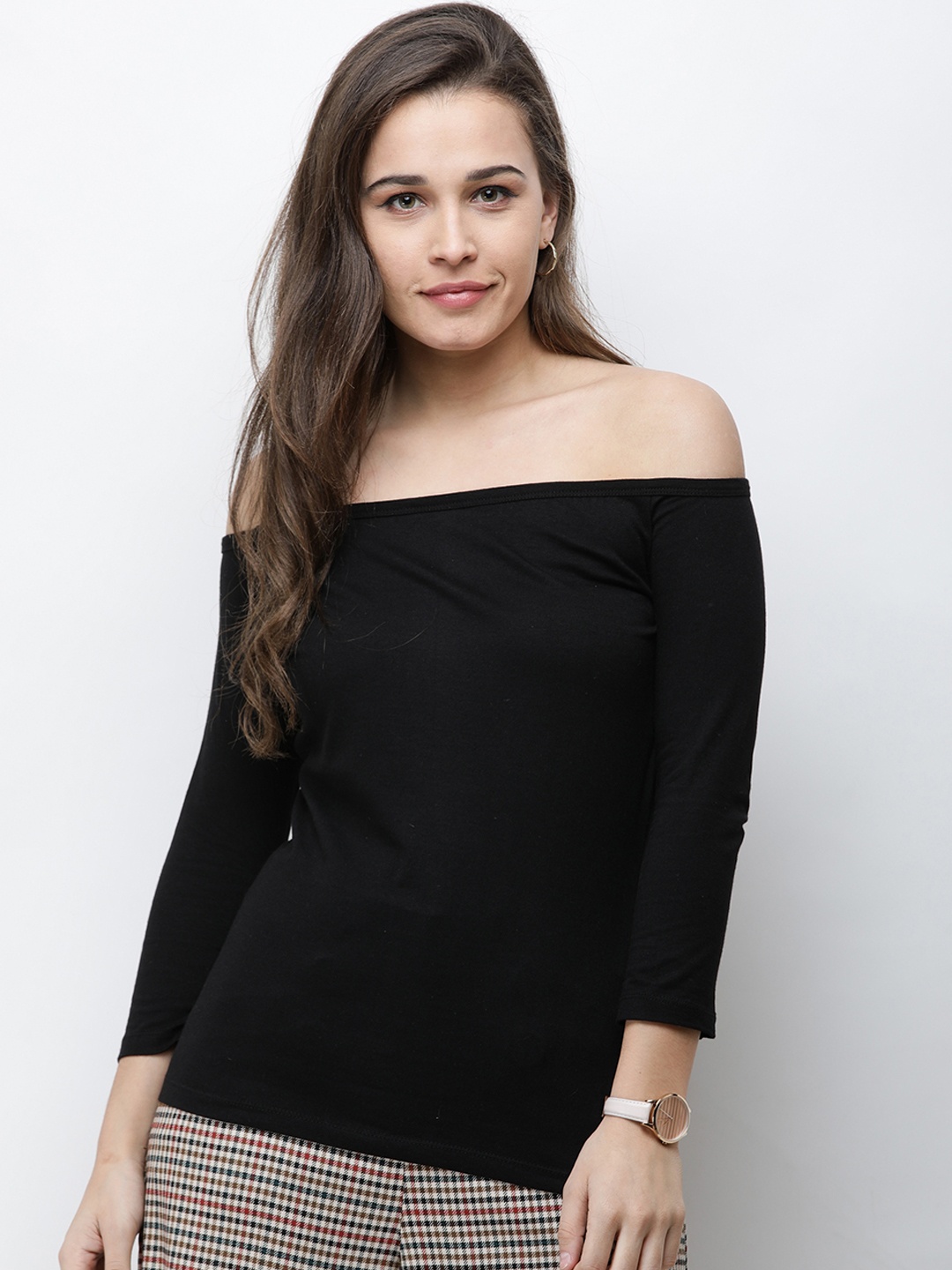 

Cation Women Black Solid Bardot Top