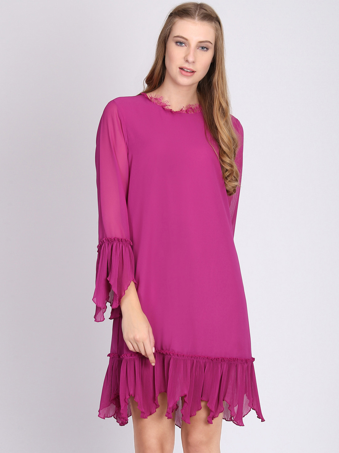 

NIZA Women Purple Solid Drop-Waist Dress