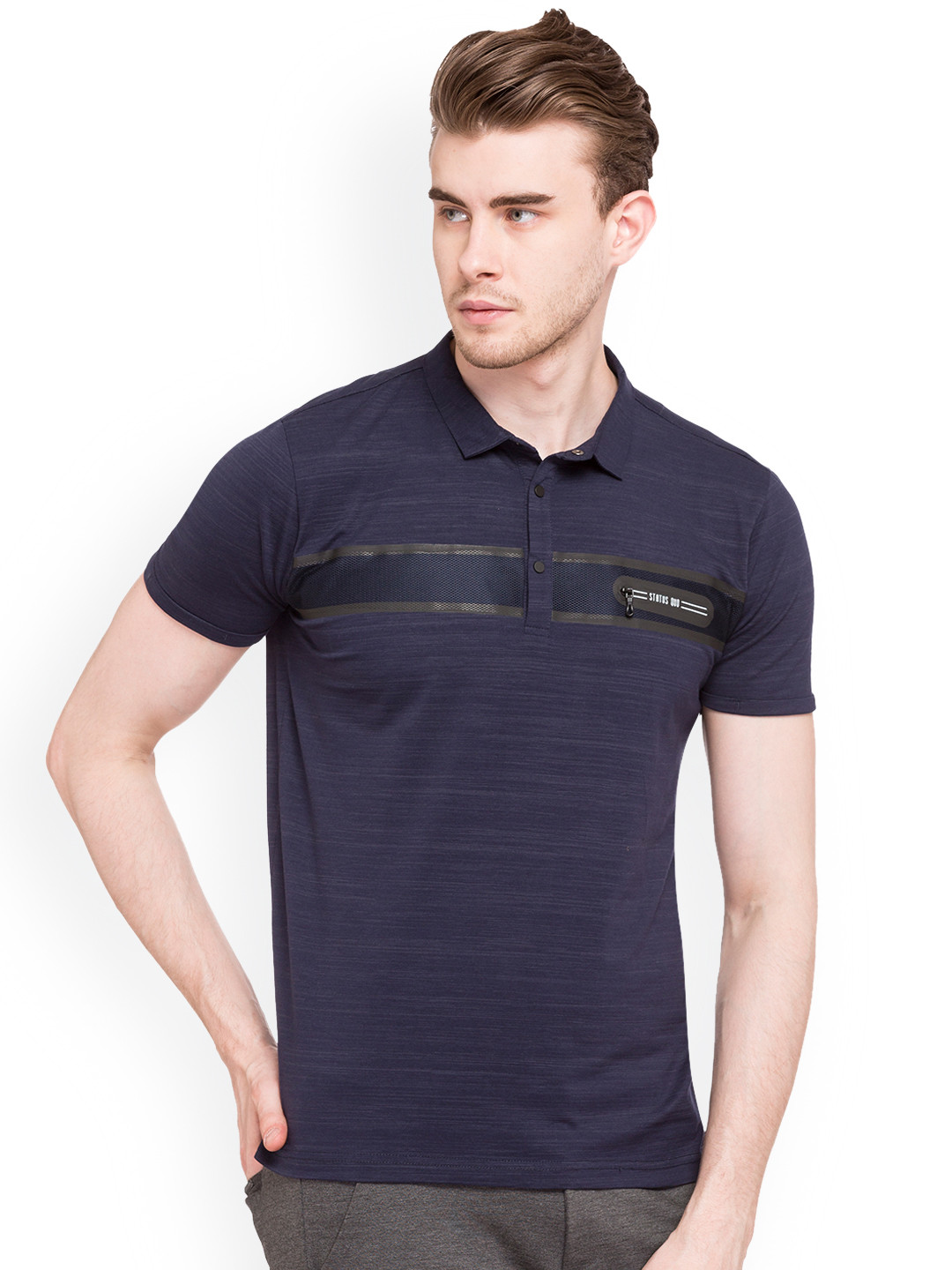 

Status Quo Men Navy Solid Polo Collar Pure Cotton T-shirt, Navy blue