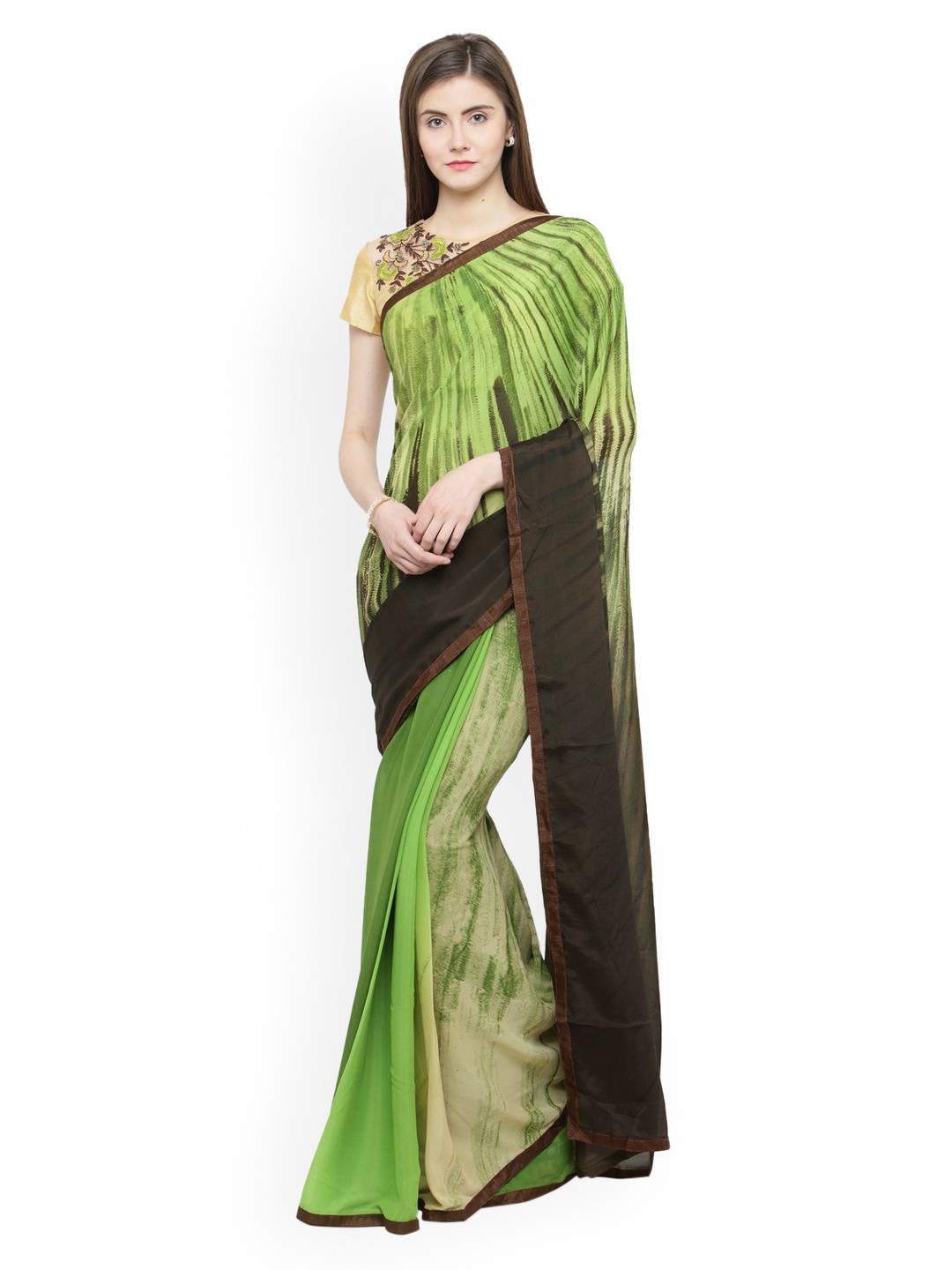 

Shaily Green Printed Pure Georgette Saree