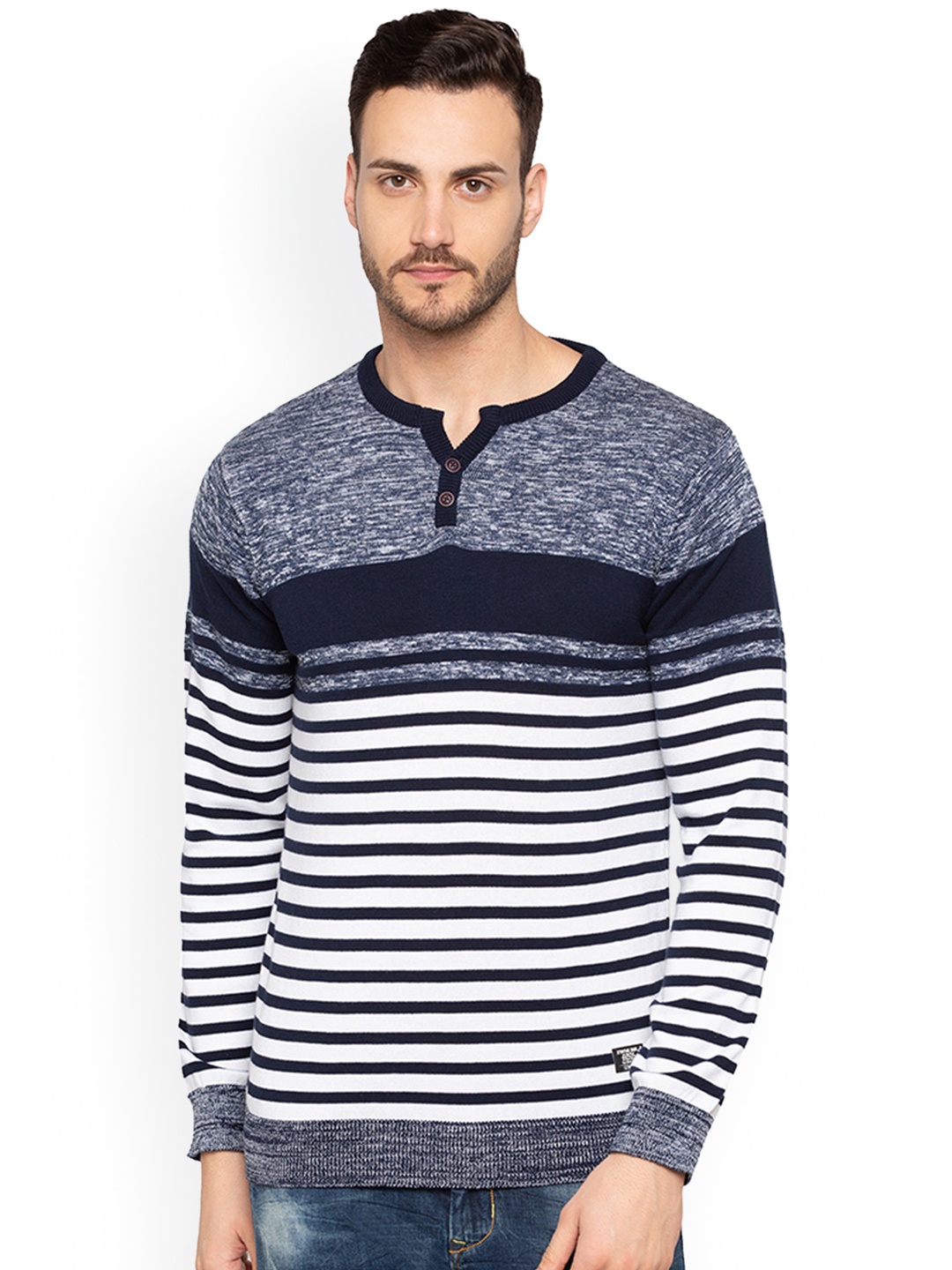

Status Quo Men Navy Blue & Blue Striped Pullover