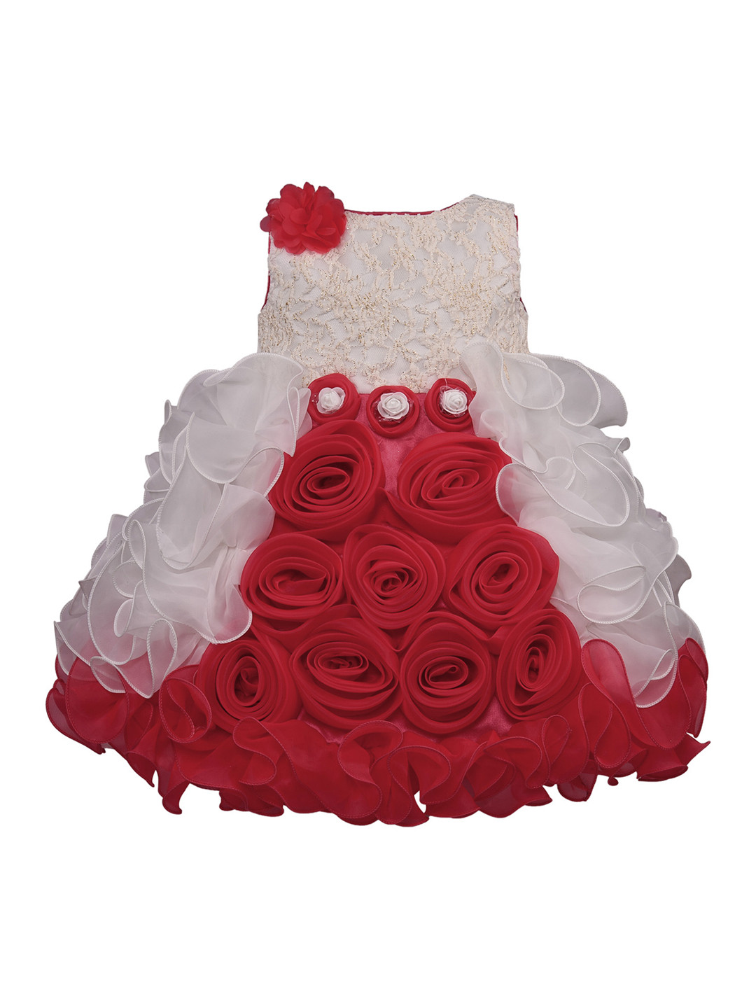 

Wish Karo Girls Red Self Design Fit and Flare Dress