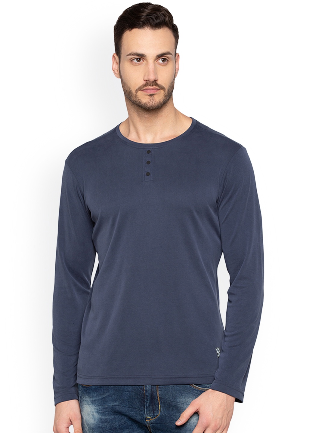 

Status Quo Men Blue Solid Round Neck T-shirt