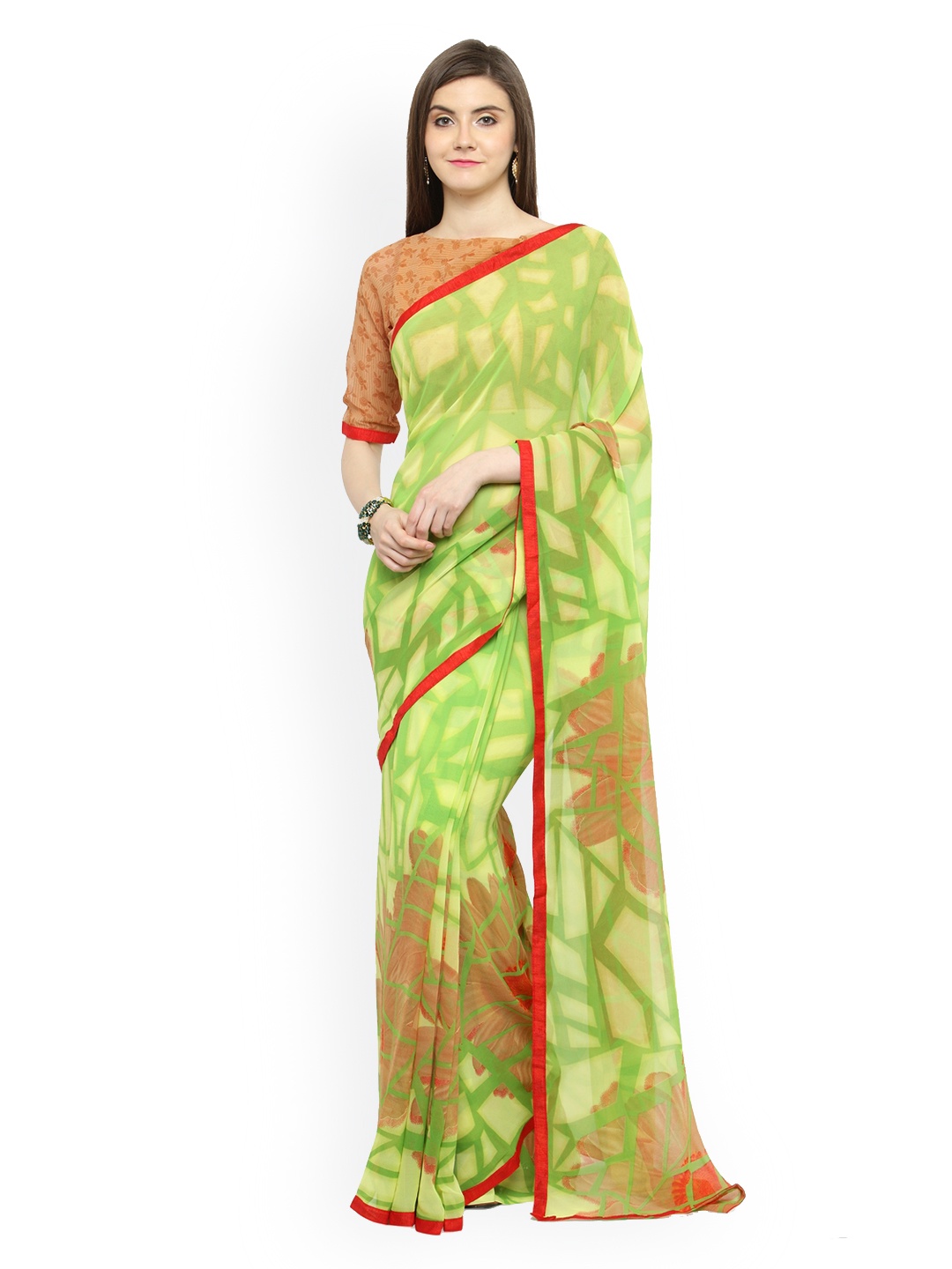 

Shaily Green Printed Pure Georgette Saree