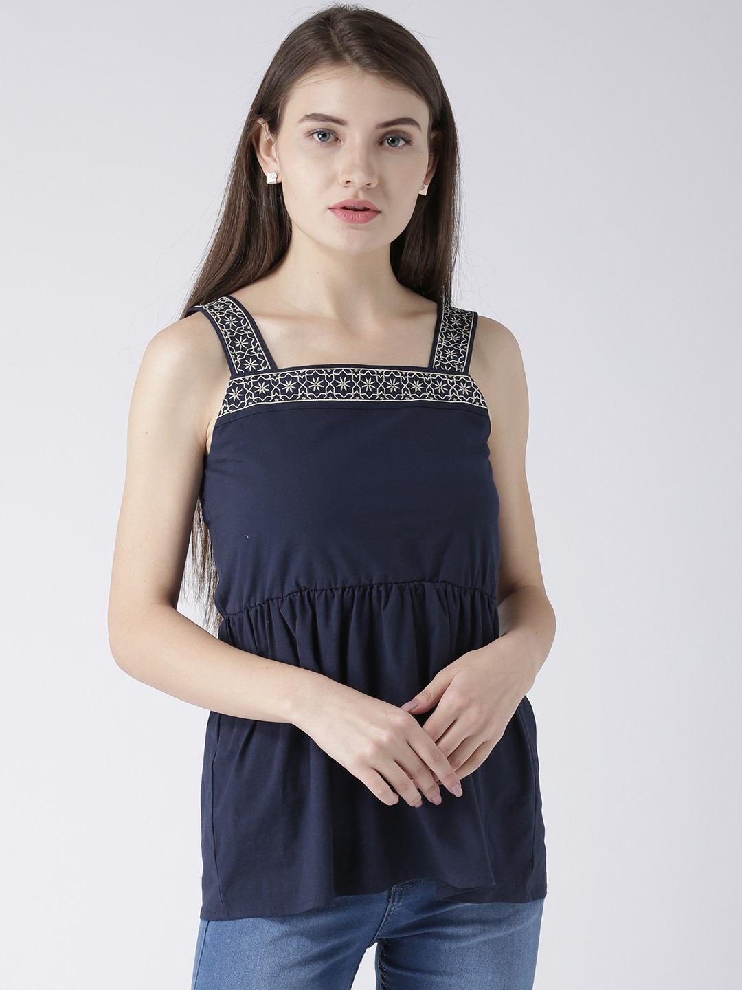 

JUMP USA Women Navy Blue Solid Peplum Top
