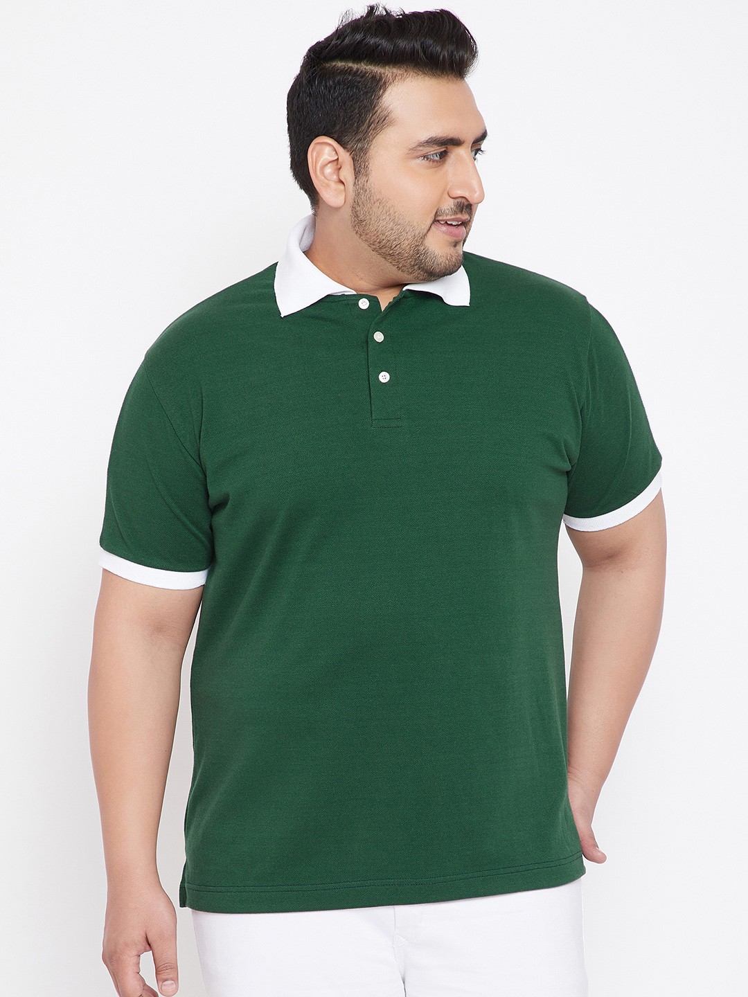 

bigbanana Plus Size Men Green Solid Polo Collar T-shirt