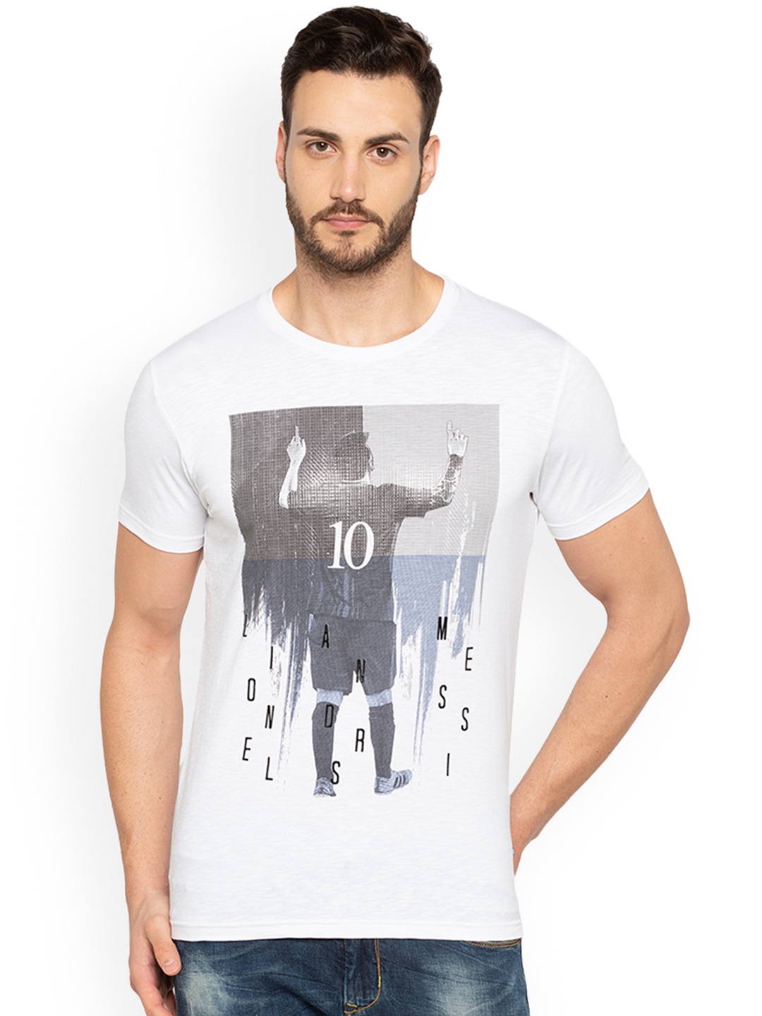 

Status Quo Men White Printed Round Neck Pure Cotton T-shirt