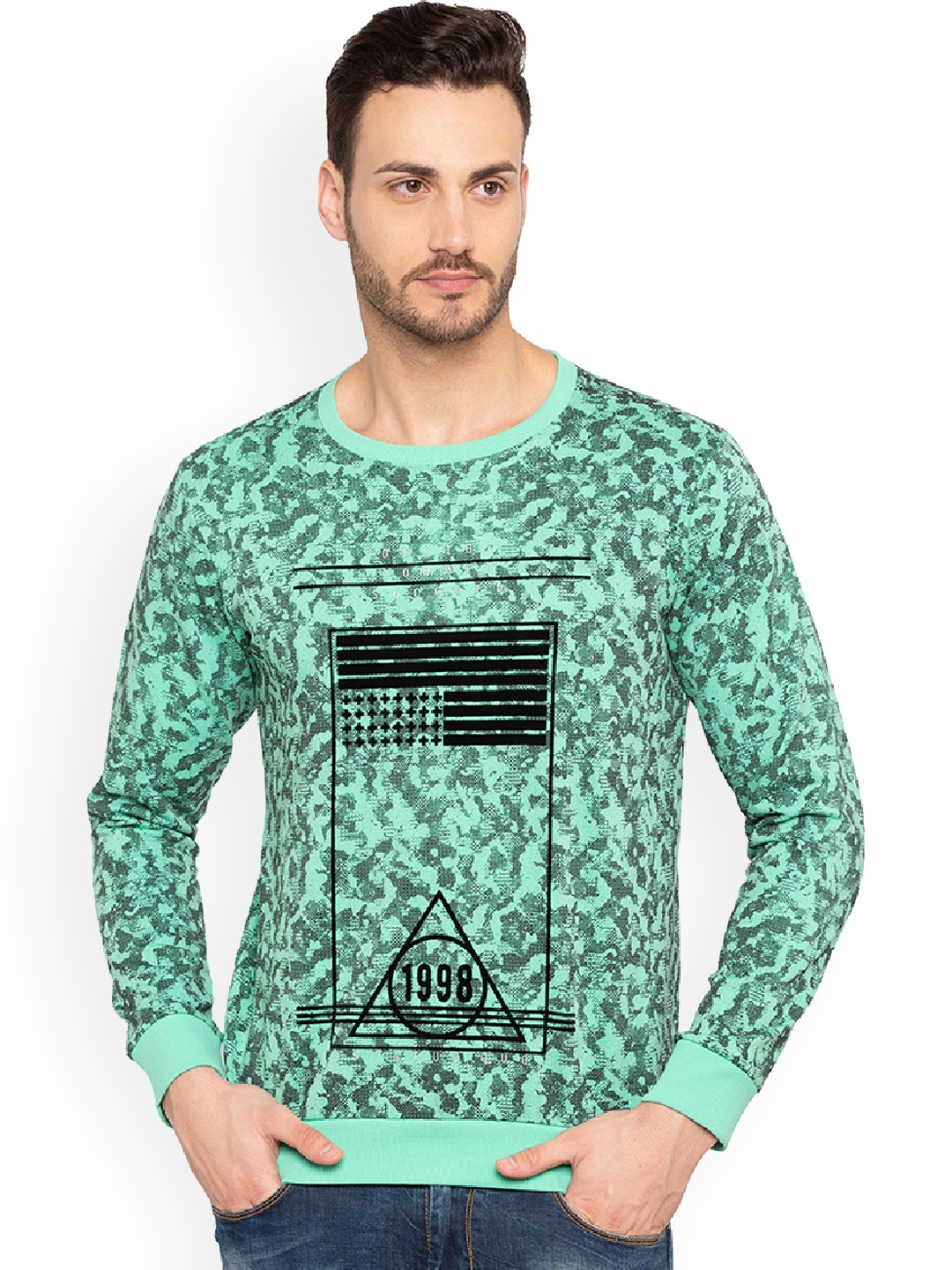 

Status Quo Men Green Printed Sweatshirt