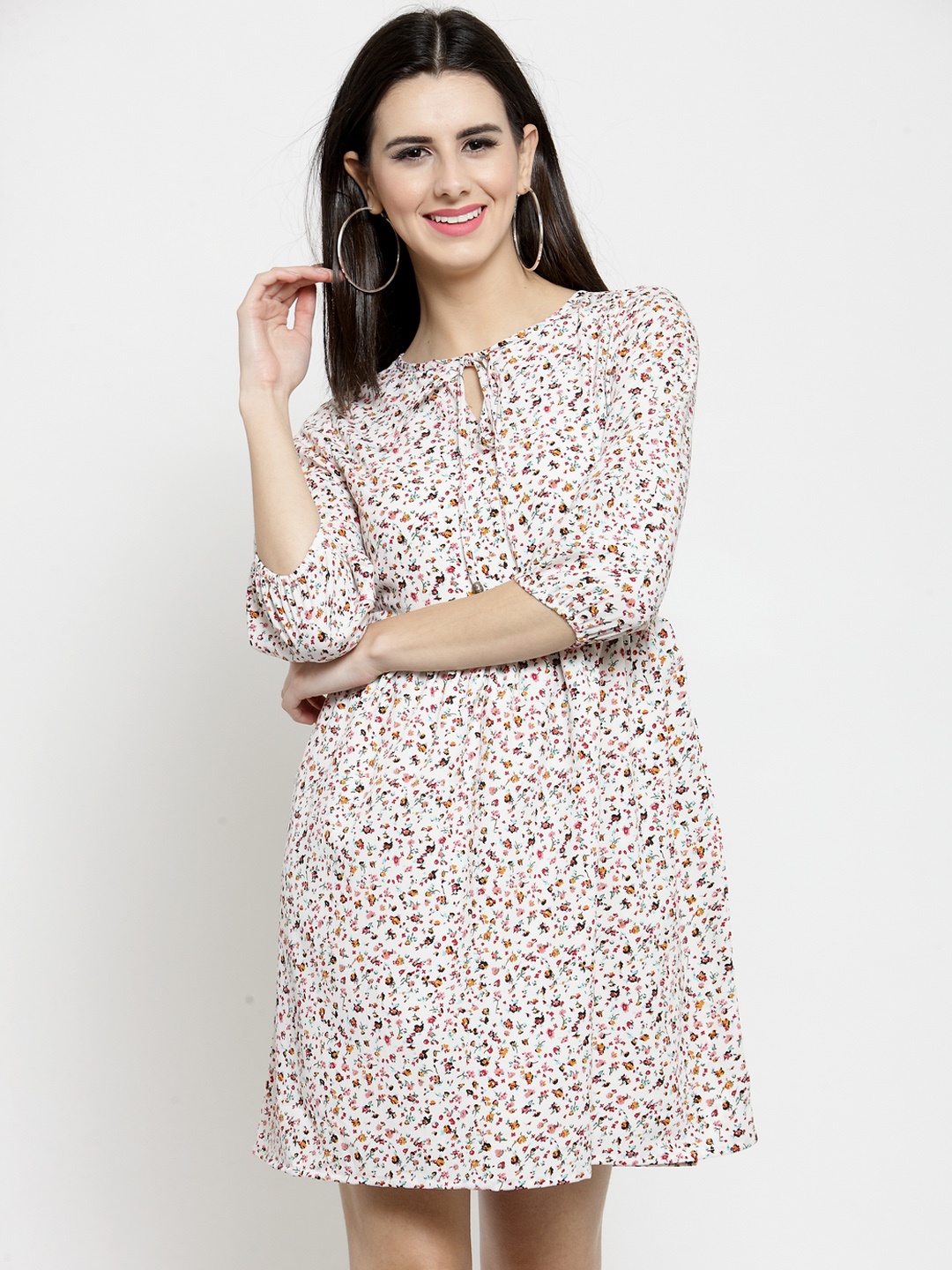 

Sera Women White Printed Fit and Flare Dress