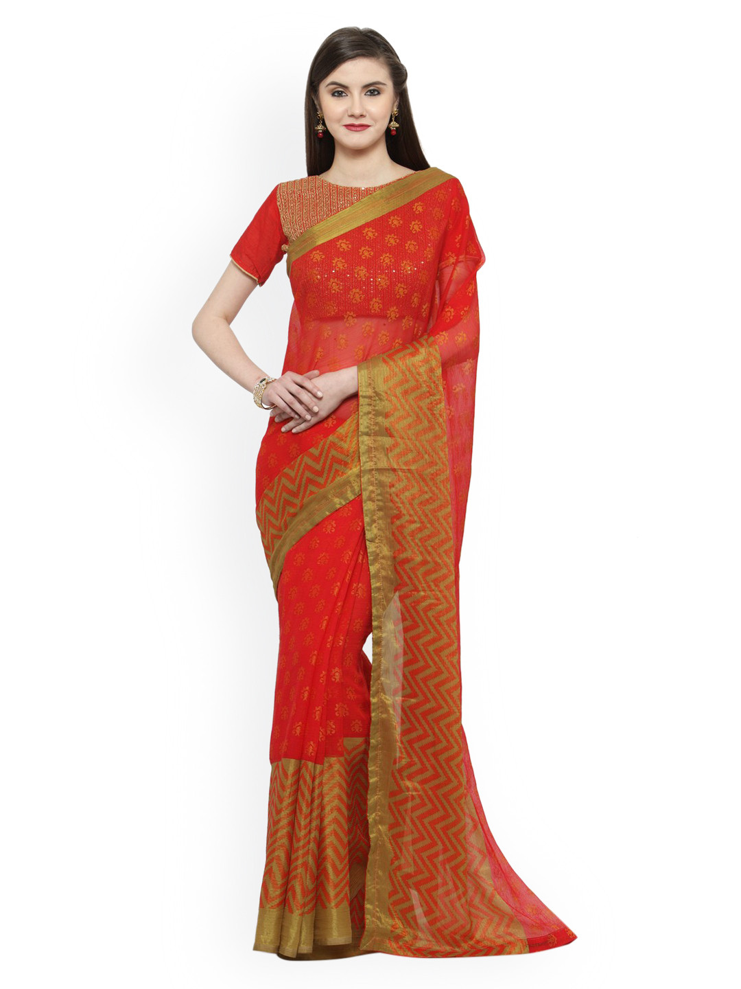 

Shaily Red Printed Silk Blend Saree