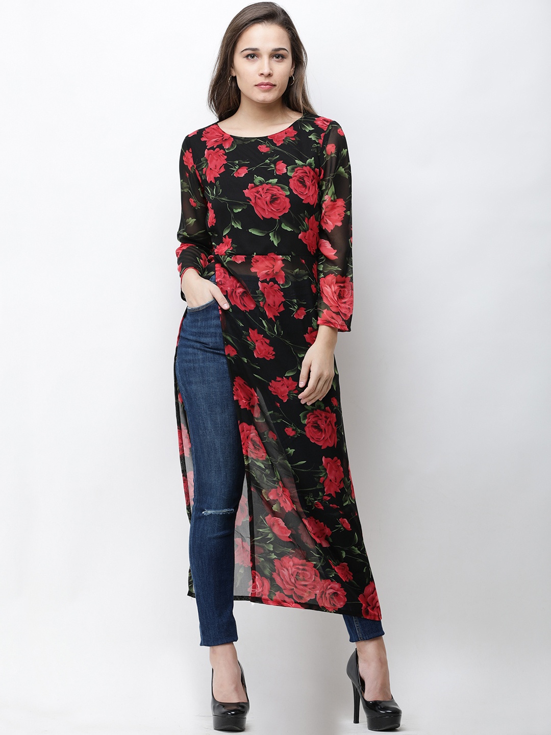 

Cation Black & Red Printed Longline Tunic
