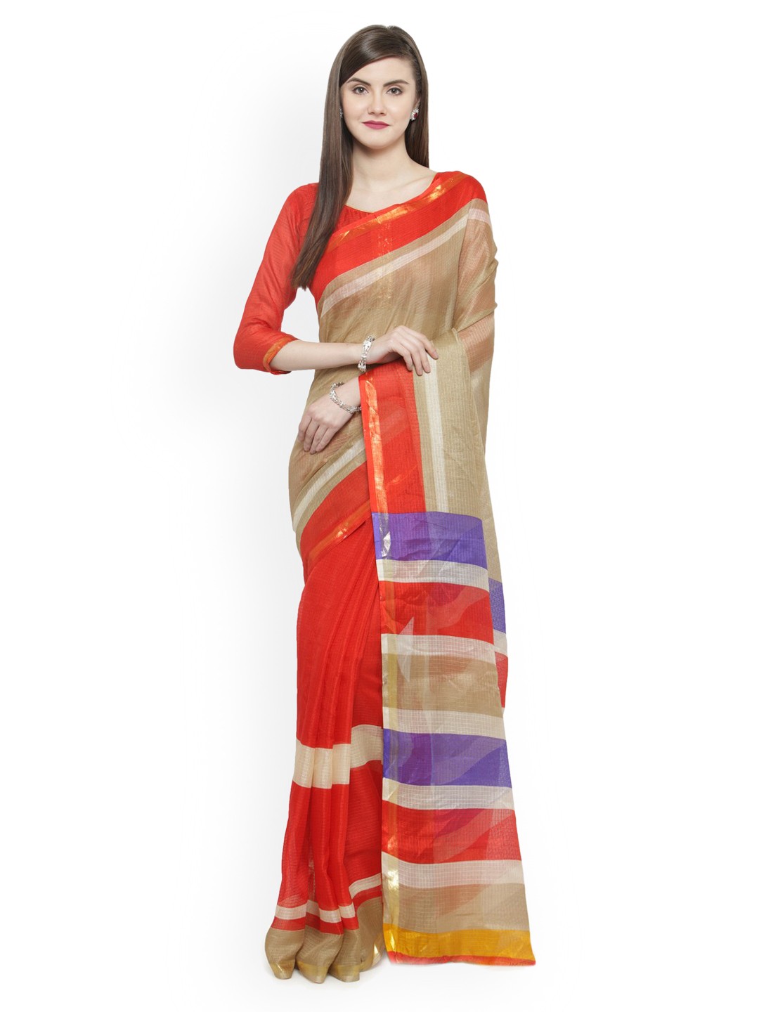 

Shaily Red & Beige Silk Cotton Printed Saree