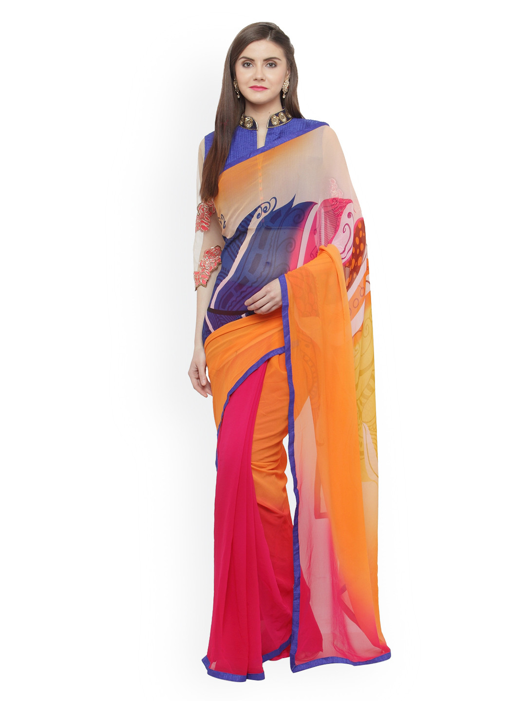 

Shaily Multicoloured & Yellow Pure Georgette Printed Saree, Multi