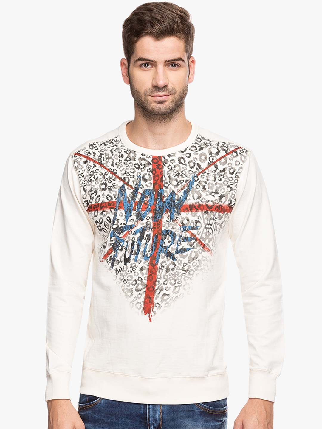 

Status Quo Men Off-White Printed Sweatshirt