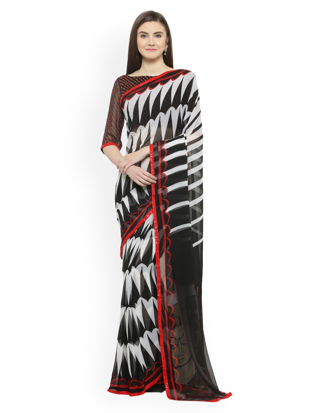 

Shaily Black & White Pure Georgette Printed Saree