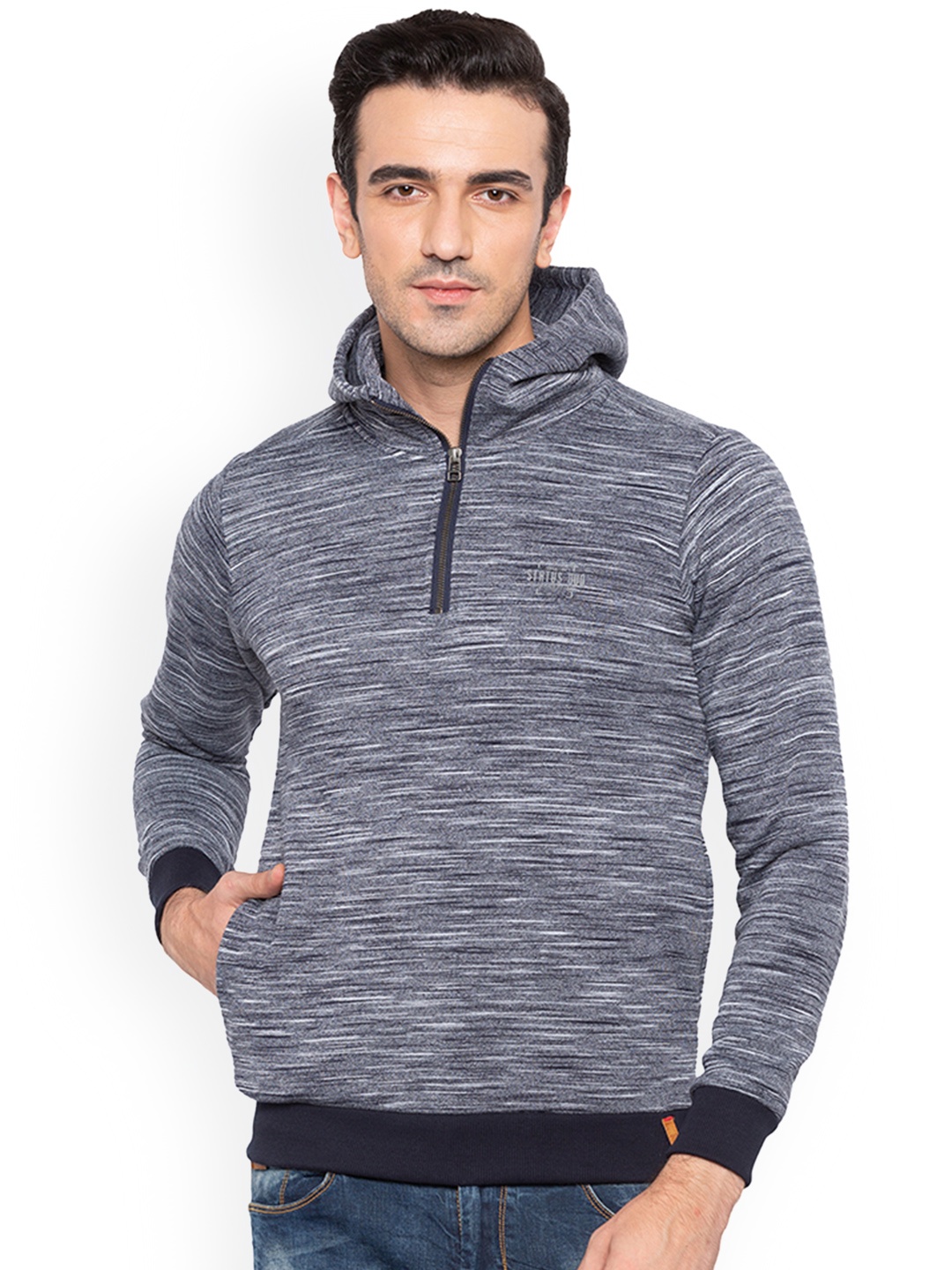 

Status Quo Men Blue Solid Hooded Sweatshirt