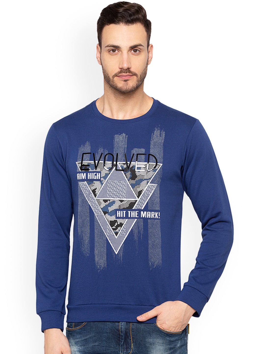 

Status Quo Men Blue Printed Slim Fit Sweatshirt