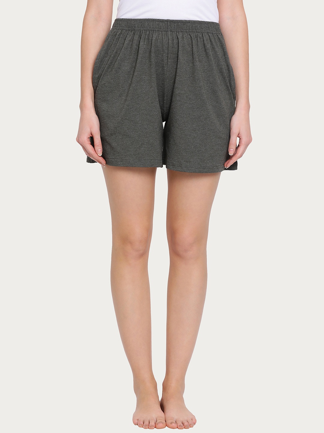 

Clovia Women Grey Solid Lounge Shorts