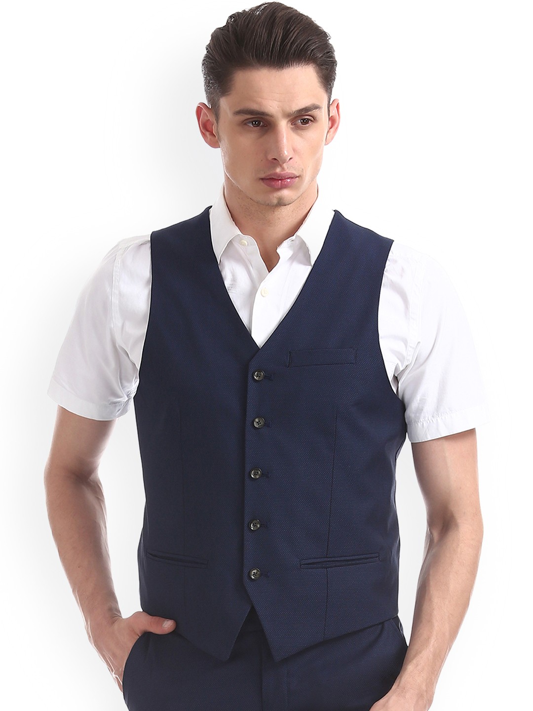 

Arrow New York Men Navy Blue Self Design Single-Breasted Suit