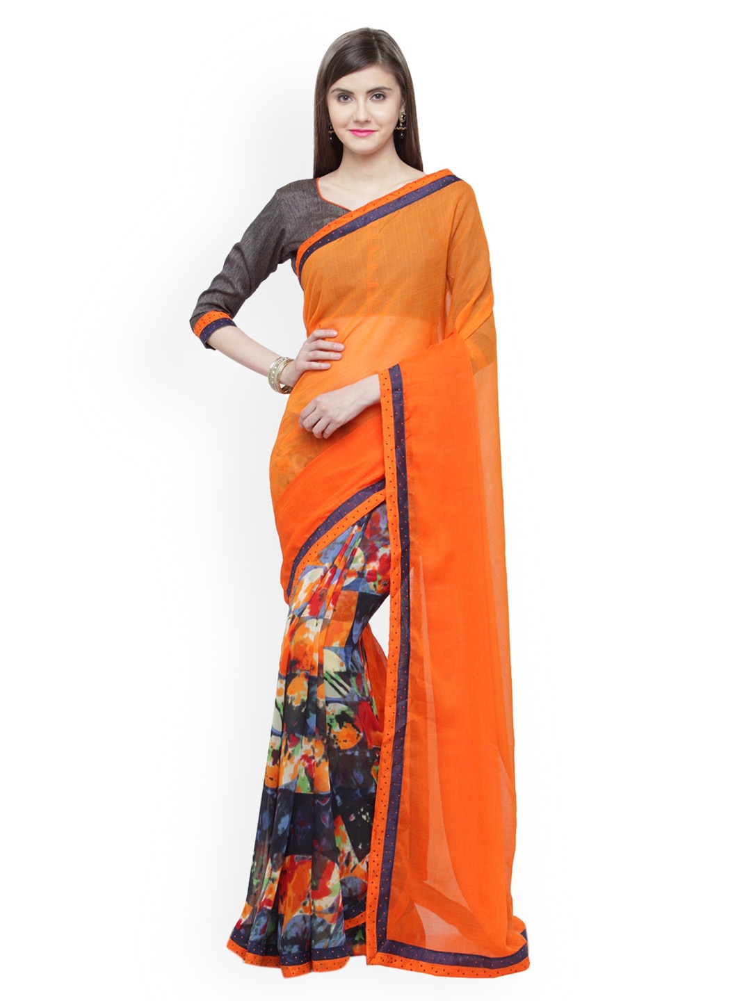 

Shaily Orange Printed Pure Georgette Saree