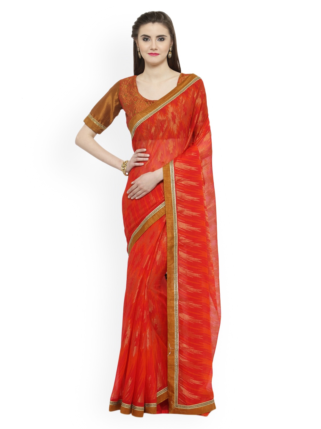

Shaily Peach-Coloured Printed Silk Blend Saree