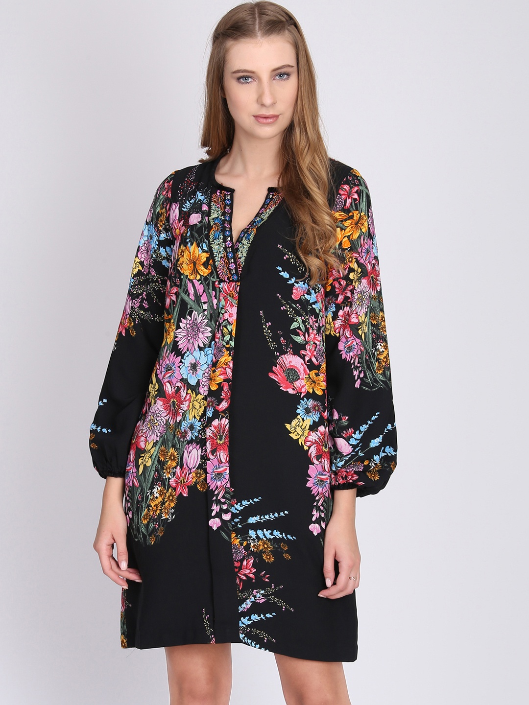

NIZA Women Black Printed A-Line Dress