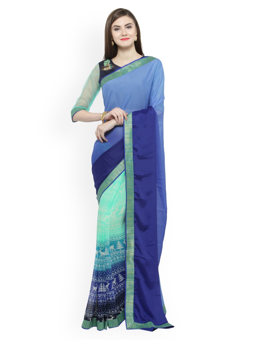

Shaily Blue Printed Pure Georgette Saree