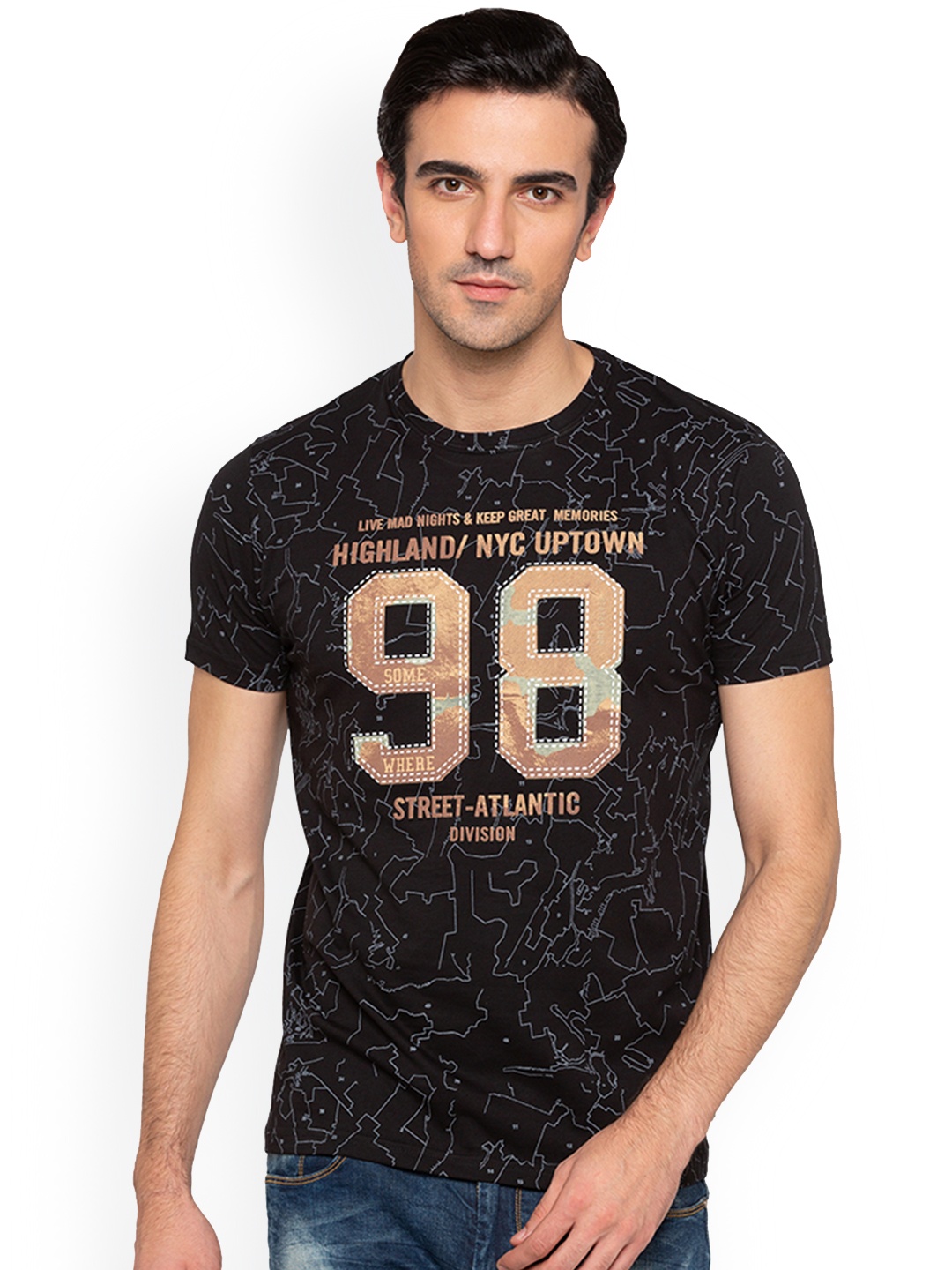 

Status Quo Men Black Printed Round Neck Pure Cotton T-shirt