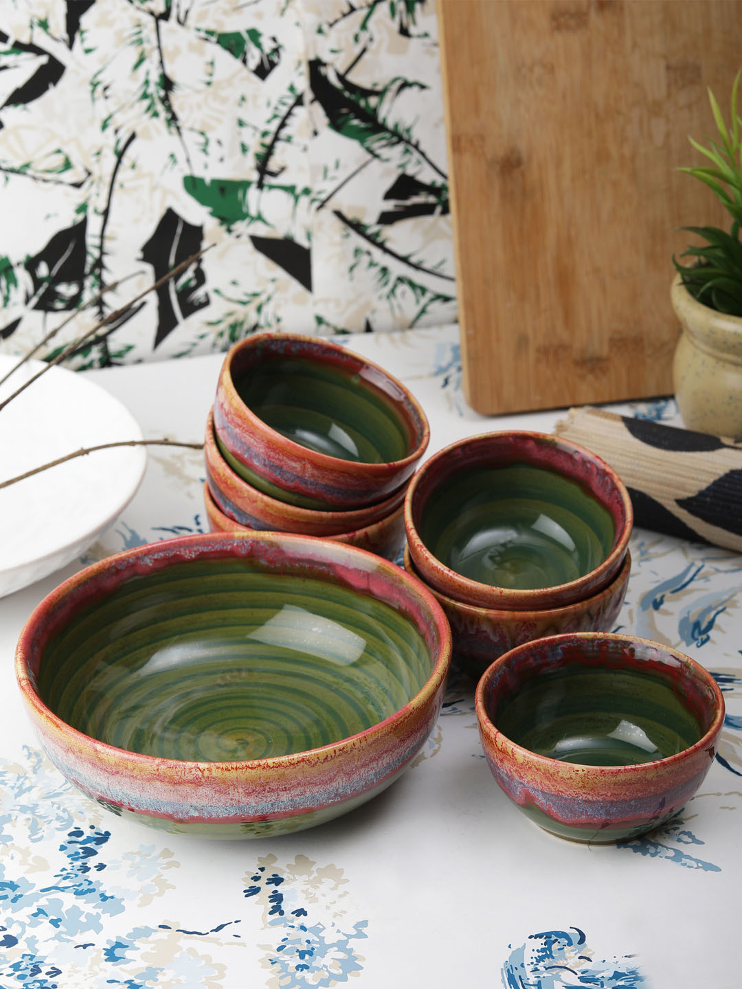 

VarEesha Set of 7 Green Printed Ceramic Dessert Bowls