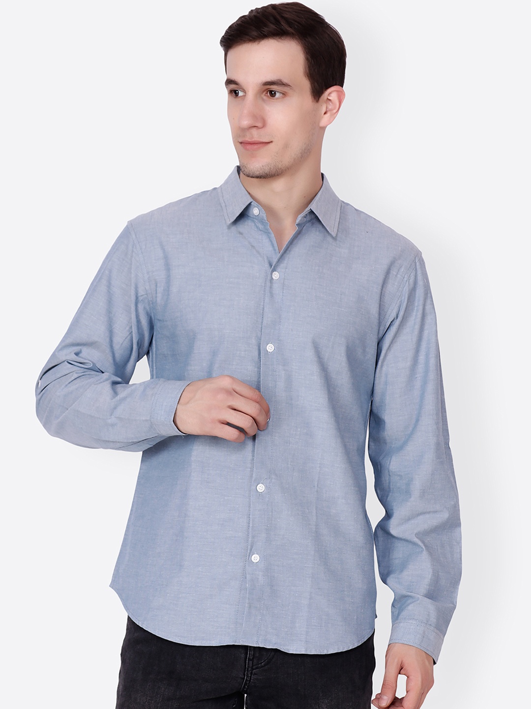 

Cation Men Blue Regular Fit Solid Casual Shirt
