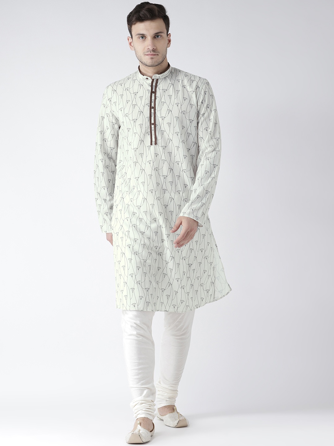 

KISAH Men Cream-Coloured Printed Kurta with Churidar