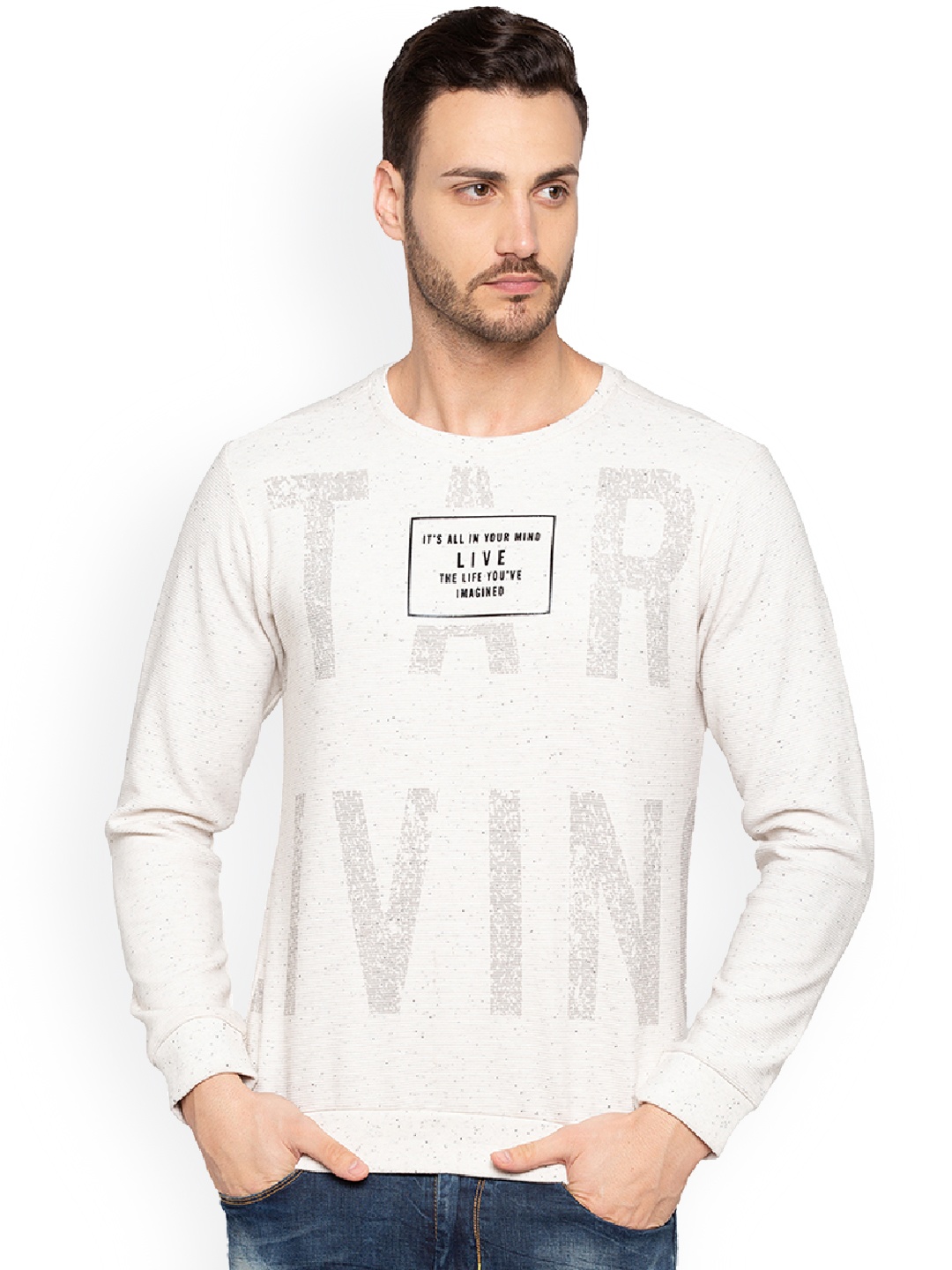 

Status Quo Men White Printed Sweatshirt