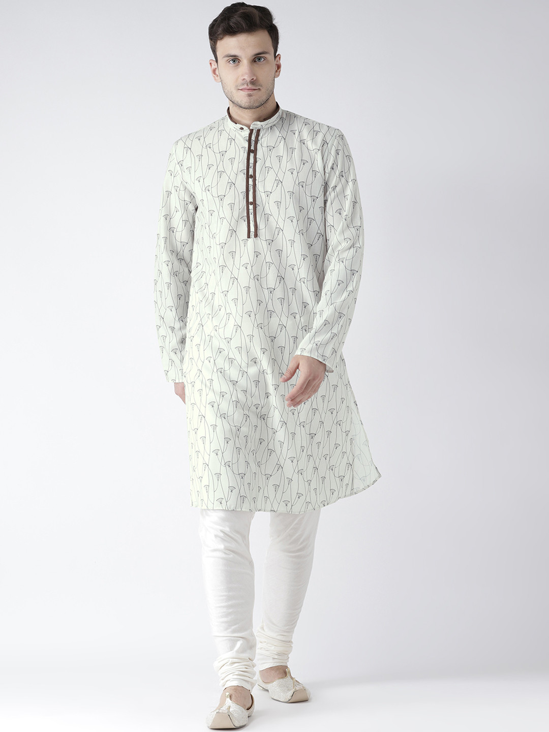 

KISAH Men Cream-Coloured & Brown Printed Straight Kurta