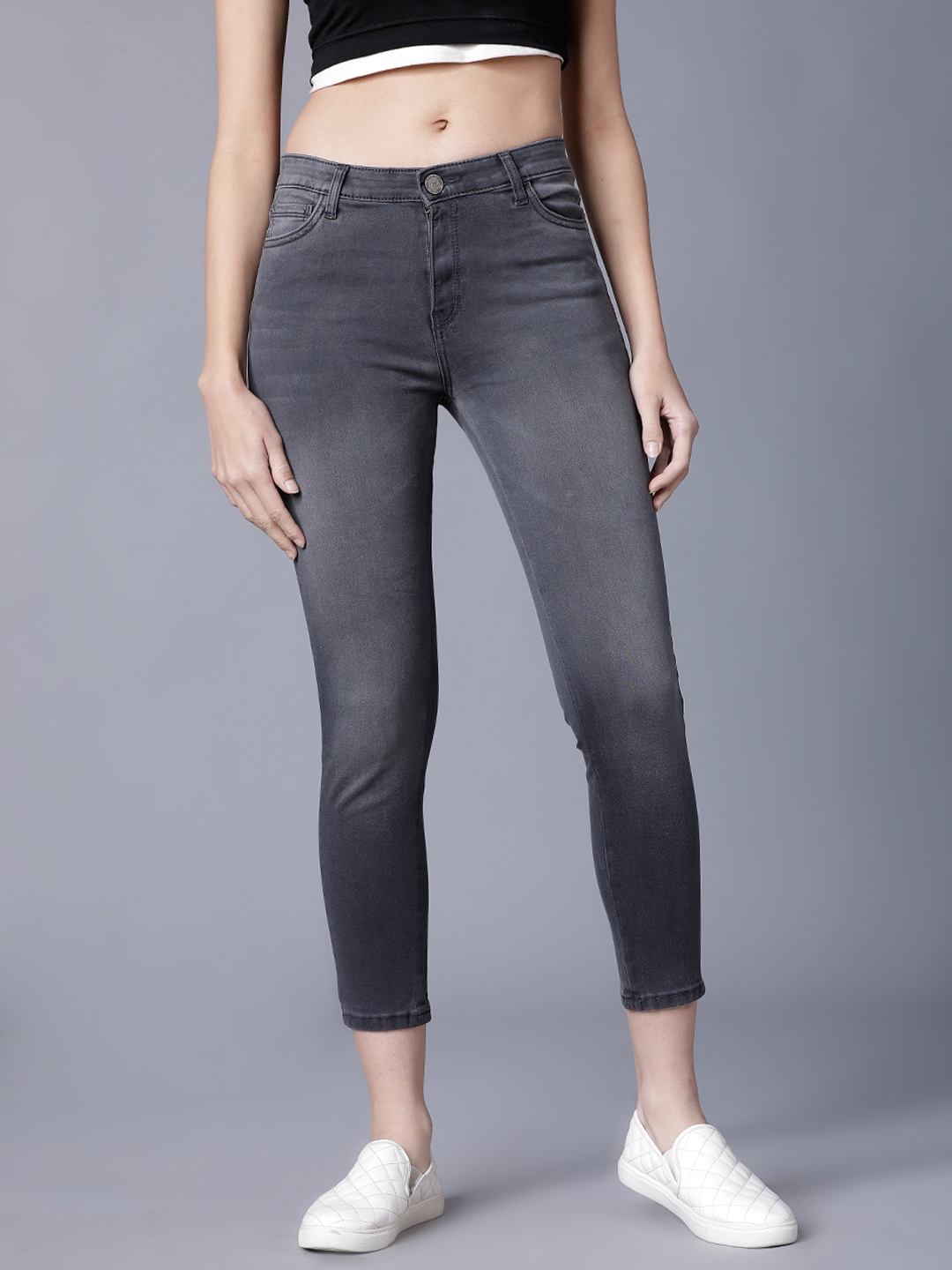 

Tokyo Talkies Women Charcoal Grey Super Skinny Fit Mid-Rise Clean Look Stretchable Jeans